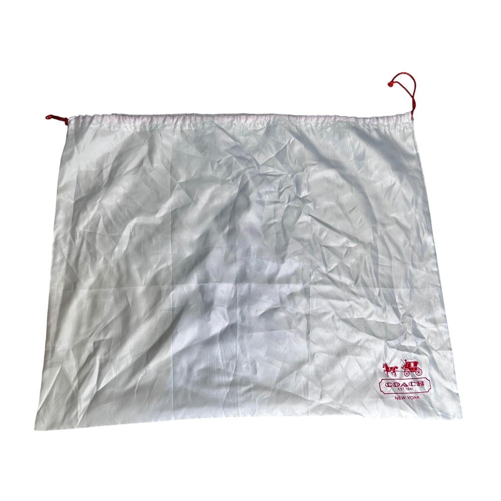 Coach White Satin Handbag Dust Bag Red Logo Drawstring Storage 23.5x18.5 Large